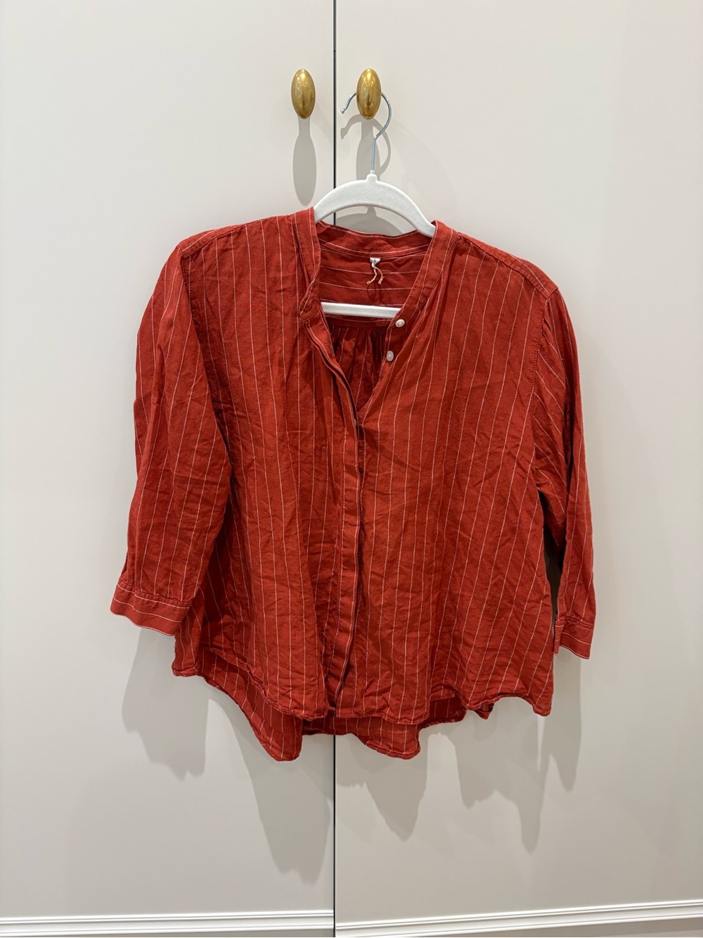 Women's Red Striped Lightweight Button-Front Top